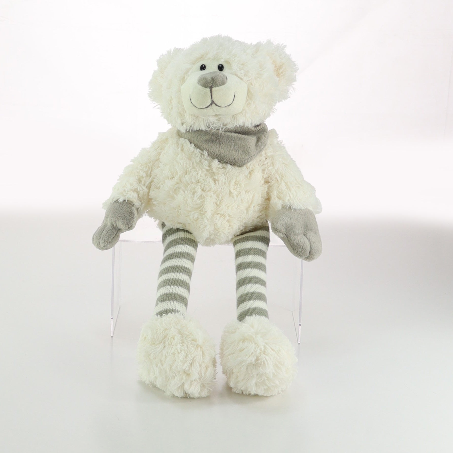 WHITE TEDDY STRIPED LEGS 24CM SITTING
