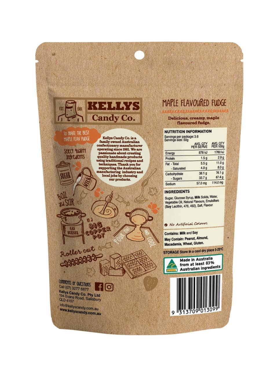 Maple Flavoured Fudge - Pouch 180g (1)