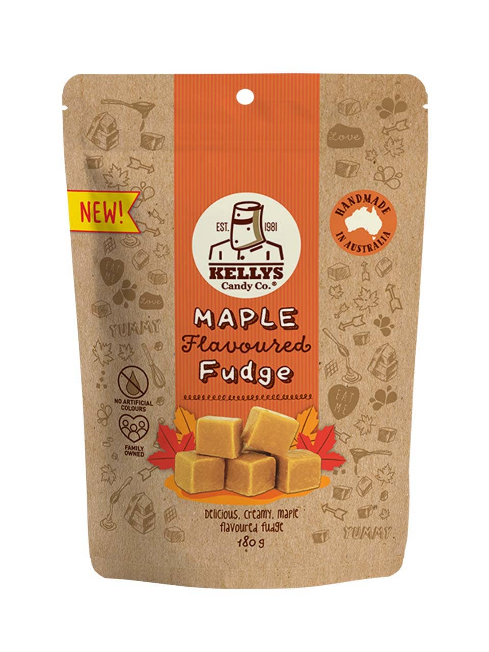 Maple Flavoured Fudge - Pouch 180g (1)