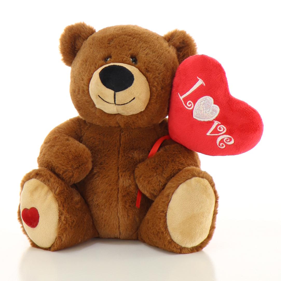 25CM BEAR HOLDING HEART BALLOON
