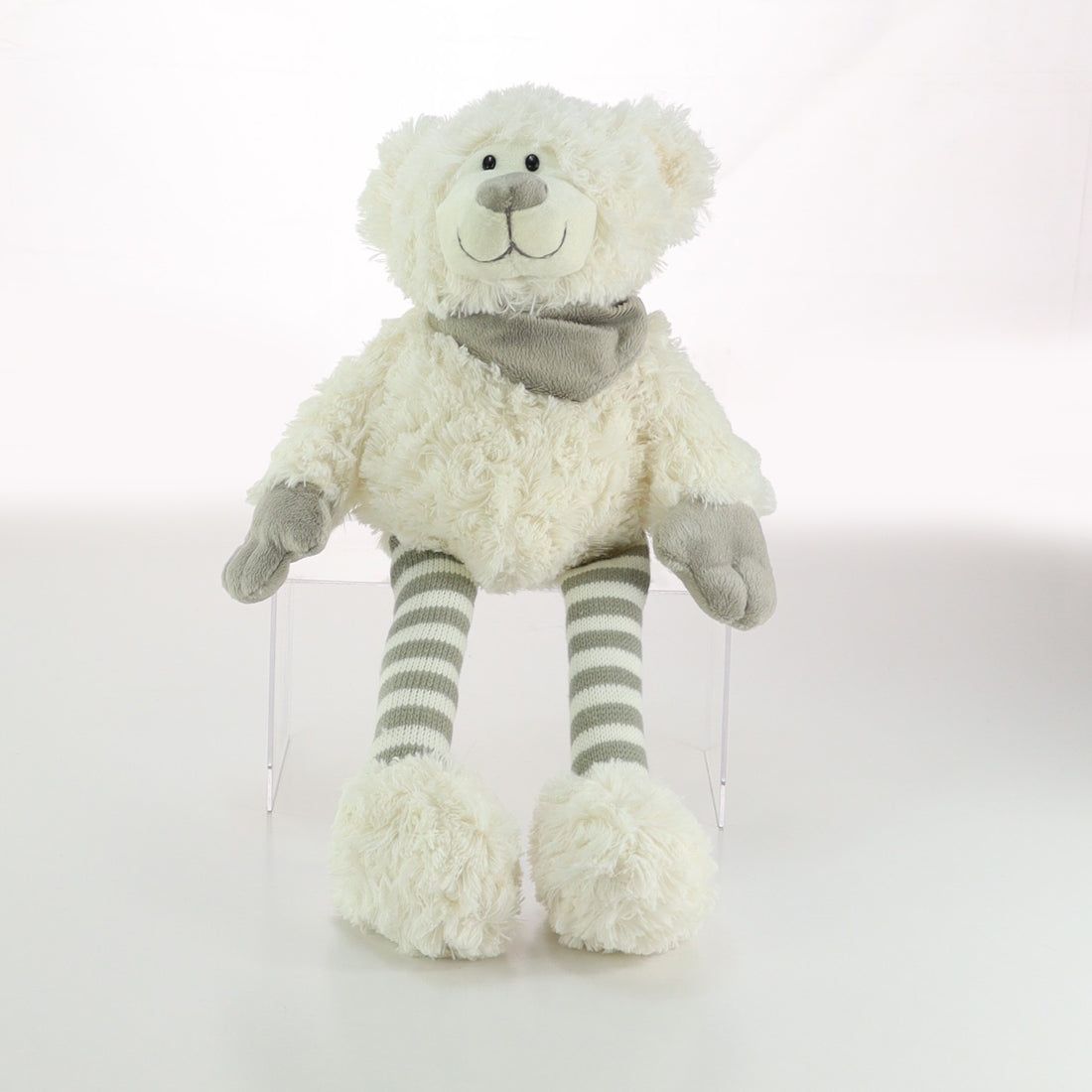 WHITE TEDDY STRIPED LEGS 24CM SITTING