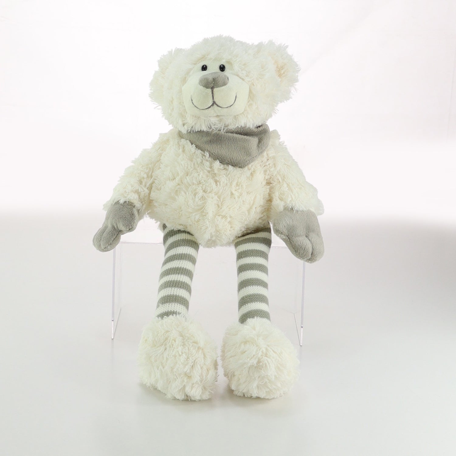 WHITE TEDDY STRIPED LEGS 24CM SITTING